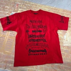 Balenciaga red white printed short-sleeved T-shirt